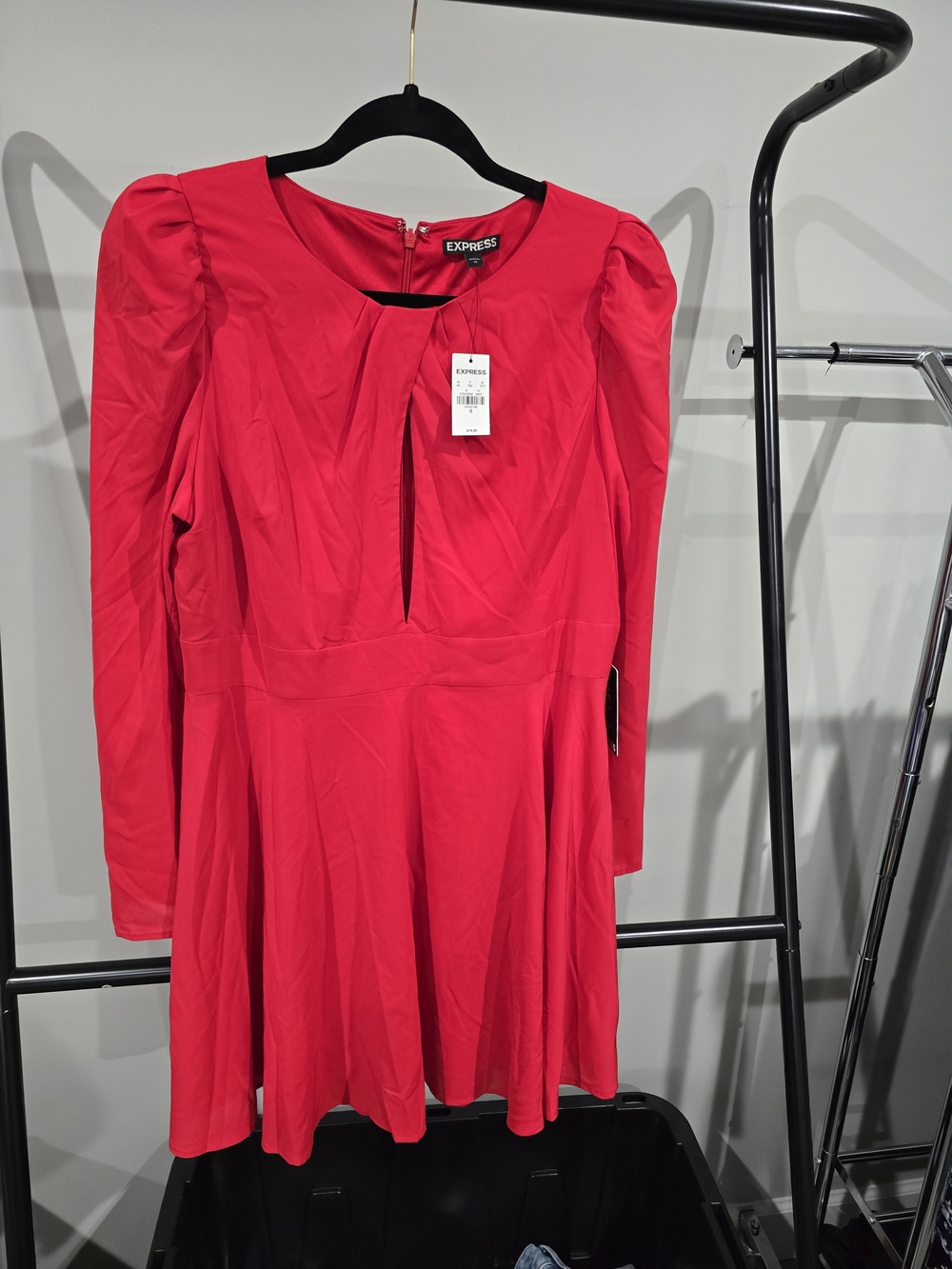 Express Red Long Sleeve Fit & Flare Dress